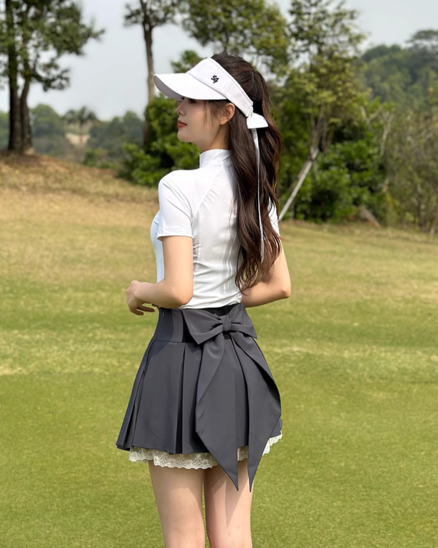 バックリボンプリーツゴルフスカート