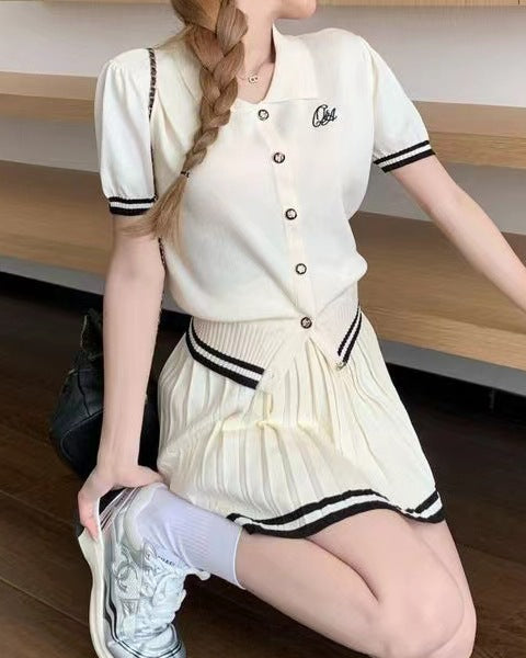トリムラインパフスリーブニットセットアップ