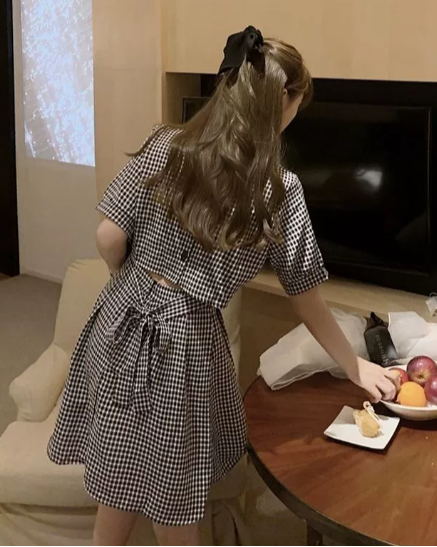 バックリボンギンガムチェックワンピース