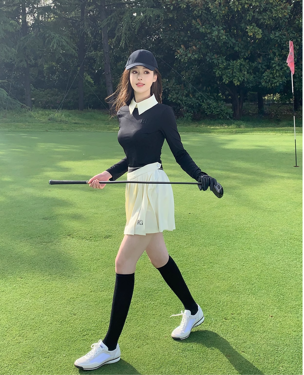 バイカラーレイヤードネックポロトップス