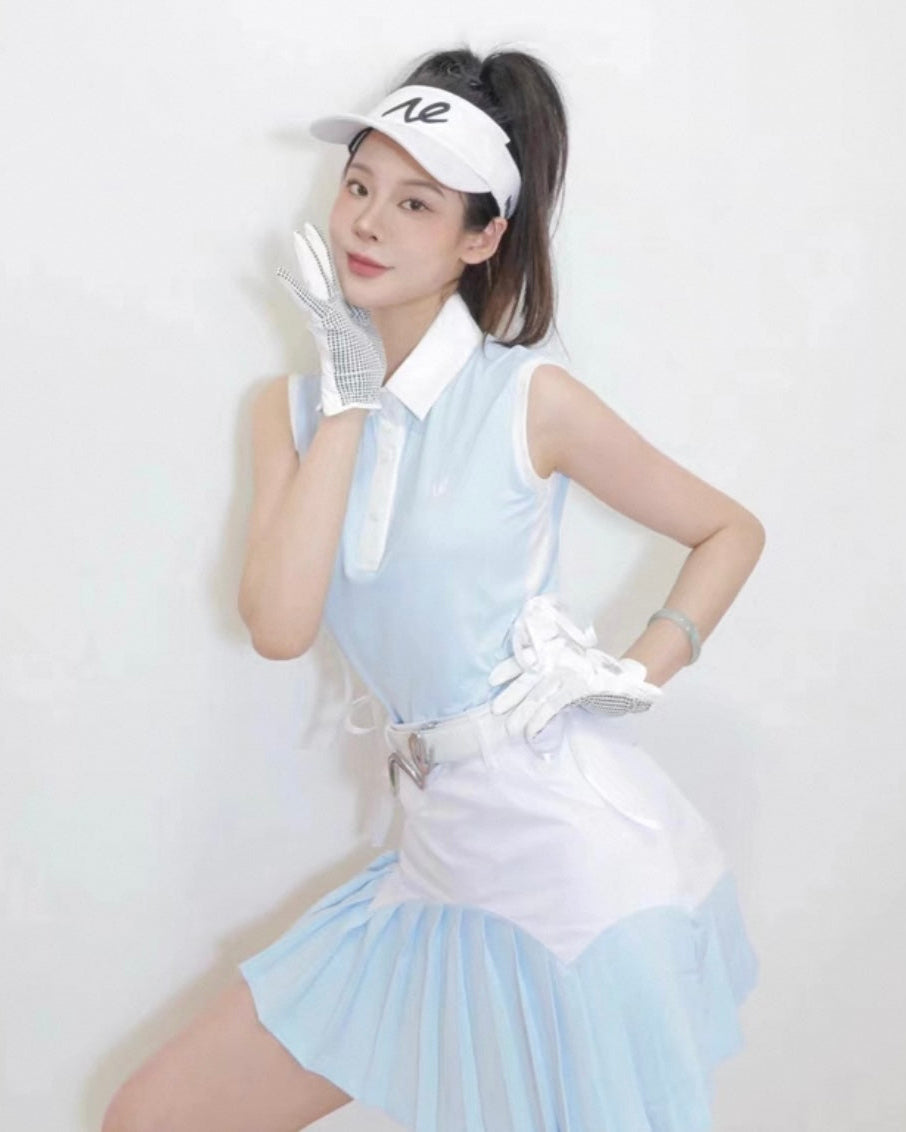 サイドリボン配色プリーツセットアップ
