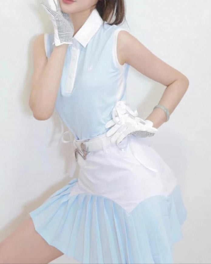 サイドリボン配色プリーツセットアップ