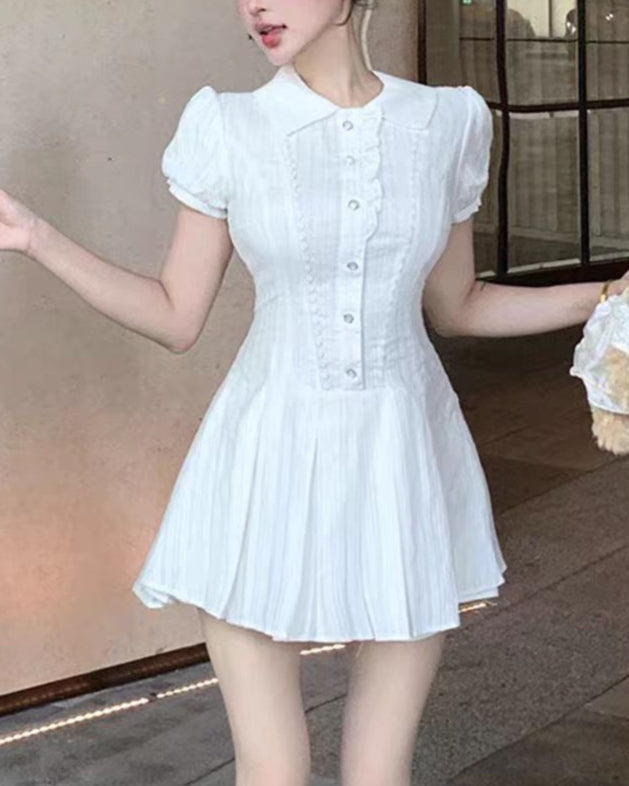 パフスリーブシャツワンピース
