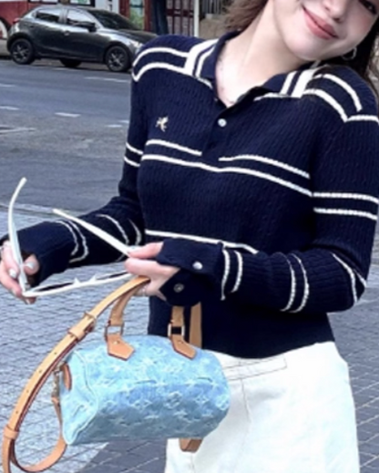 ストライプニットカーディガン