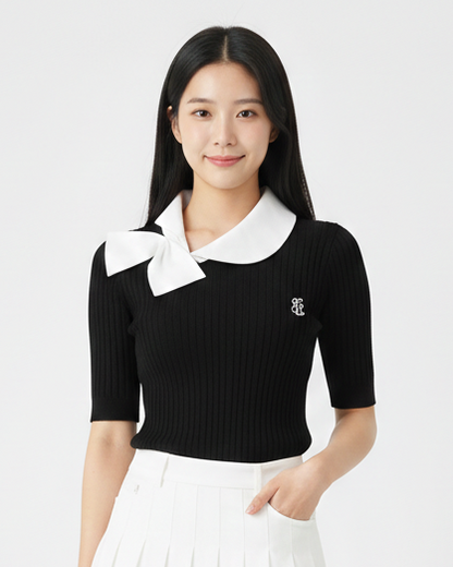 バイカラーリブニットトップス