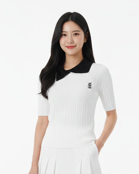 バイカラーリブニットトップス