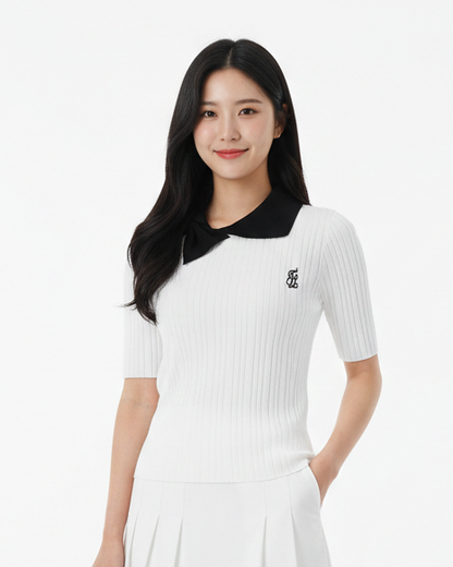 バイカラーリブニットトップス