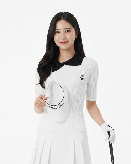 バイカラーリブニットトップス