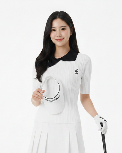 バイカラーリブニットトップス